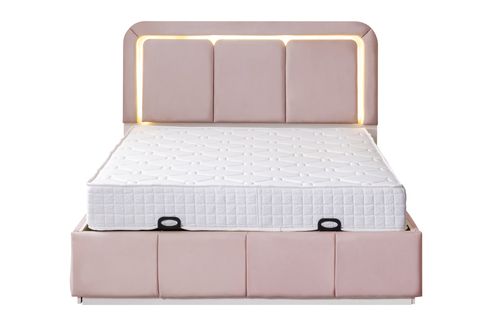 DEMONTE NOX LEDLİ ÇİFT KİŞİLİK BAZA BAŞLIK MAXİ YATAK SETİ, PEMBE, 160X200