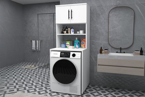 ARİN ÇAMAŞIR MAKİNESİ DOLABI, MAT BEYAZ, 3 RAFLI