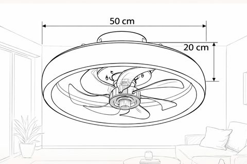 HALOFAN AYDINLATMA VE IŞIKLI SABİT VANTİLATÖR, SİYAH, 50 CM