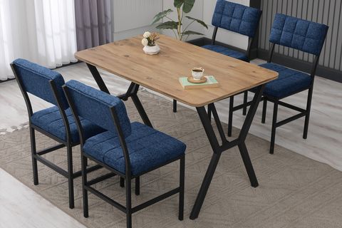 NOVA MUTFAK MASA TAKIMI, 4 SANDALYE, CEVİZ, 110X70 CM, LACİVERT