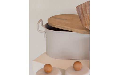 THE MİA STRİPE AHŞAP KAPAKLI EKMEK SAKLAMA KUTUSU BEJ 40X22X18 CM