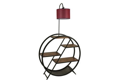 LUMEXX PLÜTON SİLİNDİR LAMBADER, CEVİZ AYAK, HASIR BORDO ABAJURLU