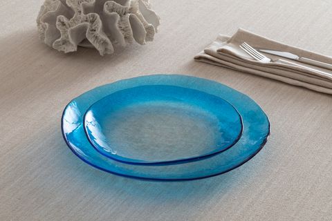 KİTCHEN ESSENTİALS ALTHEA CAM SERVİS TABAĞI 28 CM, MAVİ, ALTILI SET
