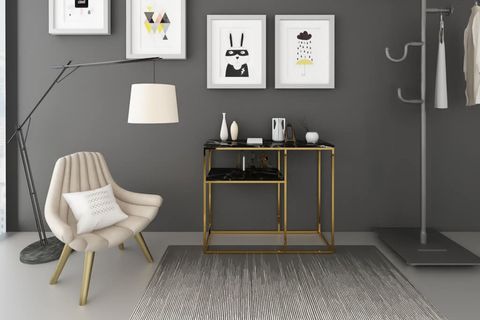 LUMİNA METAL DRESUAR, PİRİNÇ AYAK, SİYAH MERMER TABLA