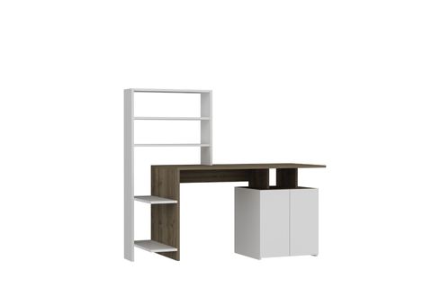 ARNETTİ MELİS DOLAPLI RAFLI ÇALIŞMA BİLGİSAYAR MASASI BEYAZ CEVİZ - MELİS