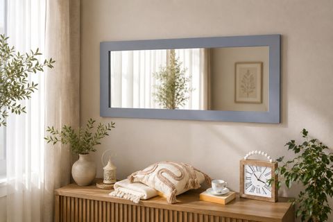 DFN WOOD MASİF AHŞAP DİKDÖRTGEN DUVAR AYNASI, GRİ, 170X60