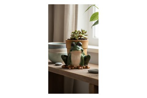 YEŞİL SERAMİK KURBAĞA SAKSI SALON OFİS BALKON DEKORU