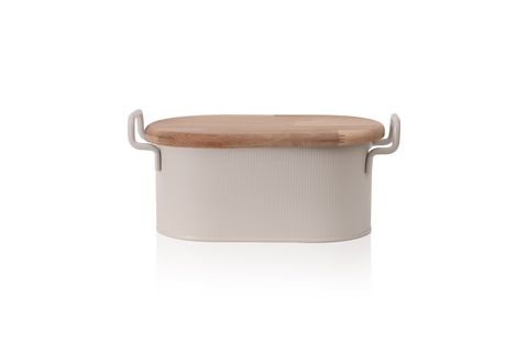 THE MİA STRİPE AHŞAP KAPAKLI EKMEK SAKLAMA KUTUSU BEJ 40X22X18 CM