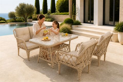 AHLAT MİNİ 4 KİŞİLİK RATTAN BALKON TAKIMI, BEJ