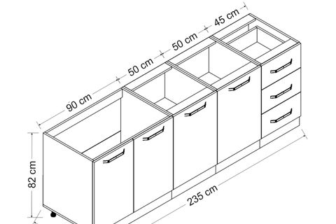 MİNAR 235 CM MUTFAK DOLABI BEYAZ ANTRASİT 235-A2-ALT MODÜL