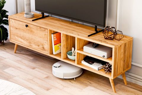 BUKA GENİŞ TEK KAPAKLI TV SEHPASI, ÇAM, 140 CM