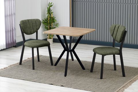 ELİS MUTFAK MASA TAKIMI, 2 SANDALYE, CEVİZ, 70X70 CM, YEŞİL