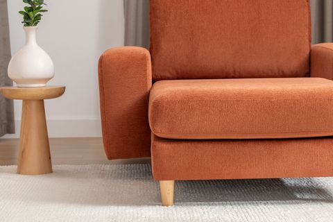 MERLİN DAYBED, KALIN KOL, NATUREL AYAK, KADİFE KUMAŞ, KİREMİT