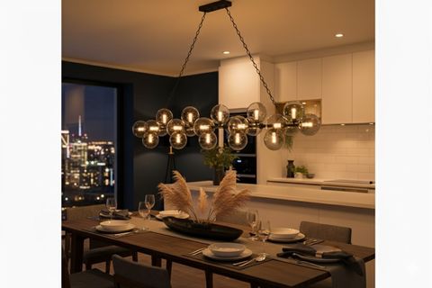 ÇUBUK FÜME CAMLI SIRALI AVİZE, 180 CM