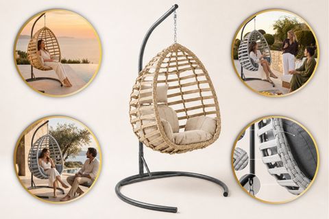 FINDIK TEKLİ RATTAN BAHÇE VE BALKON SALINCAĞI, KAHVERENGİ