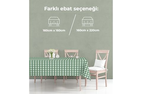 KARELİ PAMUKLU MASA ÖRTÜSÜ, YEŞİL 160X160 CM