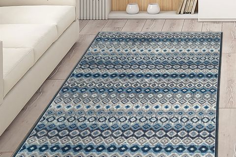 MODERN İSKANDİNAV KİLİM DESENLİ KARE HALI, MAVİ GRİ, 160X160
