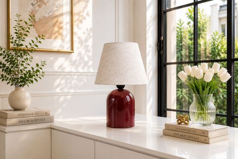 LİVA KUMAŞ ABAJUR, BORDO, 34 CM