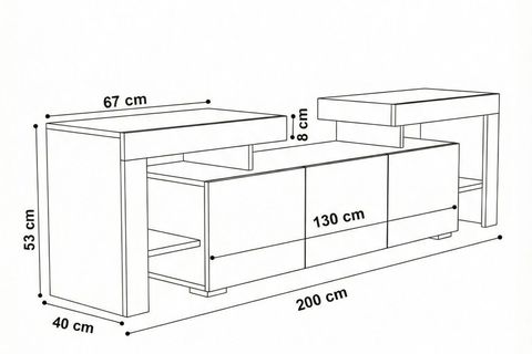 YAGMUR LEDLİ TV ÜNİTESİ, BEYAZ, 200 CM