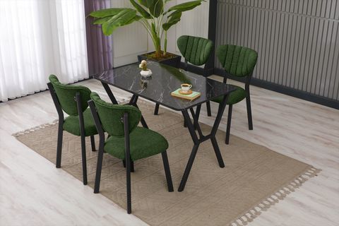 ELİS MUTFAK MASA TAKIMI, 4 SANDALYE, SİYAH, 110X70 CM, YEŞİL