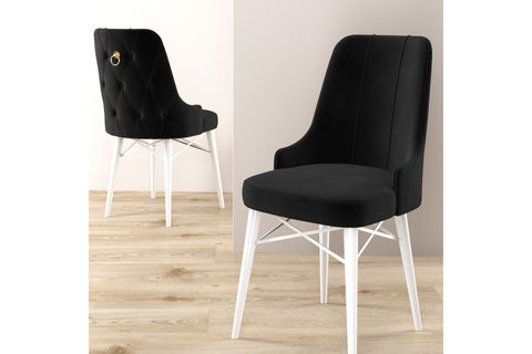ROVENA MONA AÇILABİLİR MUTFAK MASASI TAKIMI, BEYAZ MERMER DESEN, SİYAH, 132X80