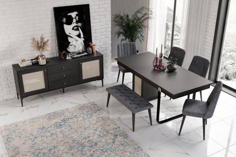 TRİO YEMEK MASASI, SİYAH, 90X190