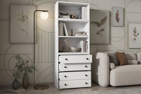 LEKSA ÇEKMECELİ RAFLI KİTAPLIK 65 CM BEYAZ KTP-1172-Ç