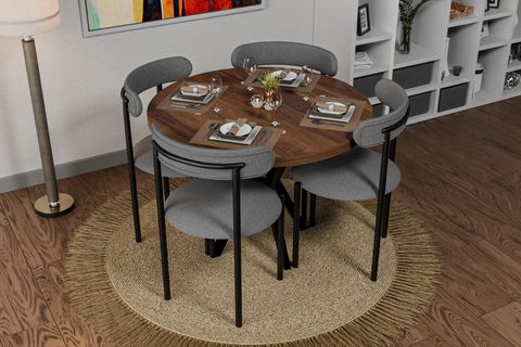 DİCLE YUVARLAK MDF MUTFAK MASA TAKIMI, GRİ