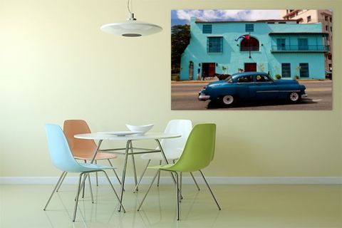 TABLOLIFE KÜBA'DAKİ MAVİ ARABA KANVAS TABLO, 50X150