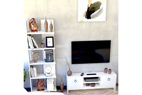MONİ TV ÜNİTESİ VE KİTAPLIK SETİ, BEYAZ