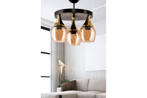 ÜÇLÜ BAL RENGİ CAMLI TEPSİLİ SARKIT AVİZE