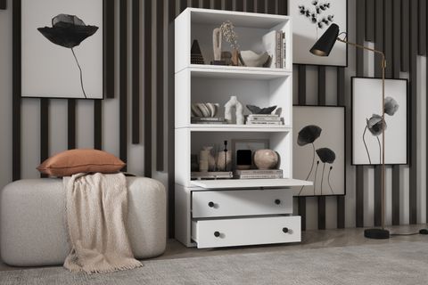 LEKSA DÜSER KAPAKLI ÇEKMECELİ RAFLI KİTAPLIK 65 CM BEYAZ KTP-1167-Ç