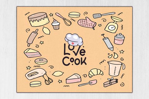 KARNAVAL YUMURTA ÇIRPICI DESENLİ BAKED LOVE SLOGANLI MUTFAK HALISI, 150X230