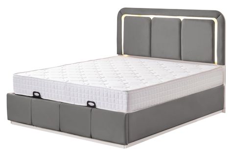 DEMONTE NOX LEDLİ ÇİFT KİŞİLİK BAZA BAŞLIK MAXİ YATAK SETİ, GRİ, 160X200