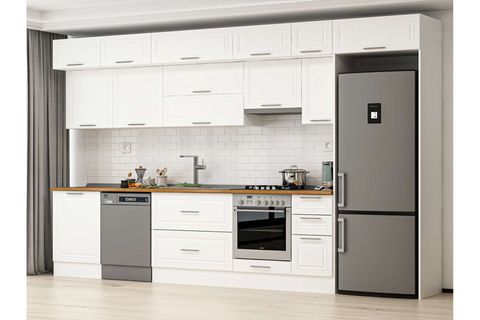 ALVİNKA 390X240 CM KLASİK MEBRAN MUTFAK DOLABI, MB E90S60S40 1 MEBRAN BEYAZ SUNTALAM