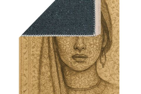 ETNİK PORTRE DESENLİ BEJ HALI, DOKUMA TABAN HALI, 330 YNG, 60X120 CM