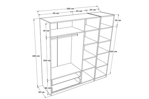 SANDAL GARDIROP, 4 KAPAKLI 2 ÇEKMECELİ, BEYAZ, ÇITALI, 180CM261