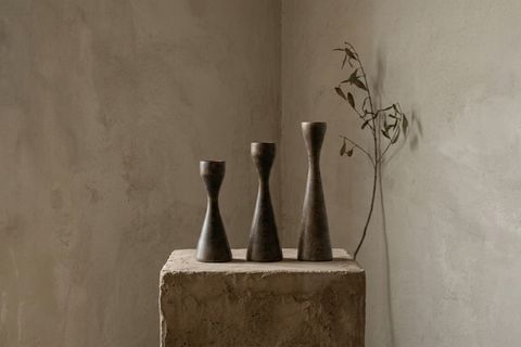AHENK KAYIN AHŞAP ÜÇLÜ ŞAMDAN SETİ, KOYU CEVİZ,  15-20-25 CM