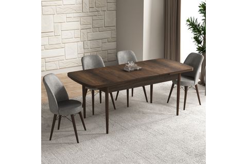 AY SERİSİ 1 MASA + 4 SANDALYE MUTFAK MASA TAKIMI 060, GRİ KAHVERENGİ, 132X80