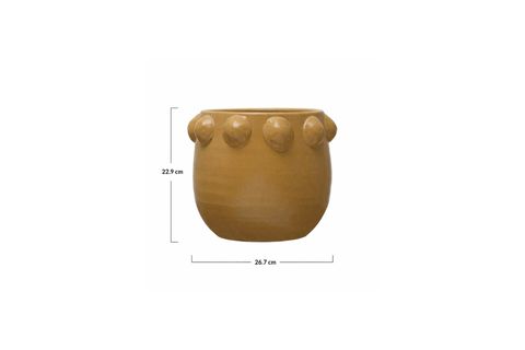 EL YAPIMI SARI NOKTALI KABARTMALI TERRACOTTA SAKSI