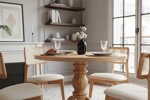 ADEN NATURAL AHŞAP HAZERANLI YUVARLAK MASA TAKIMI, 90X90