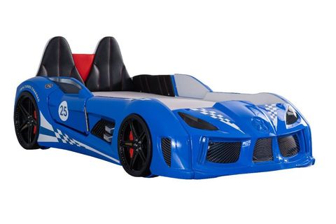 RACEİNG CAR V8 KAPILARI AÇILAN KOLTUKLU FULL LEDLİ ARABALI YATAK, MAVİ, 100X190