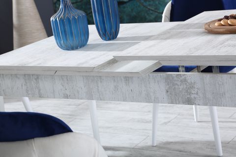 SAFİR YEMEK MASASI TAKIMI, LACİVERT KREM, 130X80