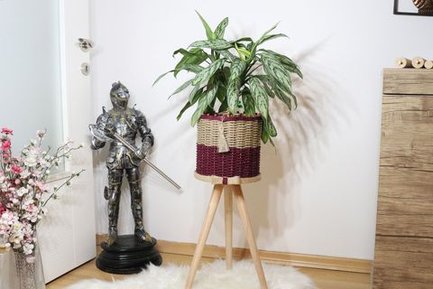 JÜT ÖRGÜ HASIR AHŞAP SAKSILIK, VİŞNE ÇÜRÜĞÜ, 46 CM