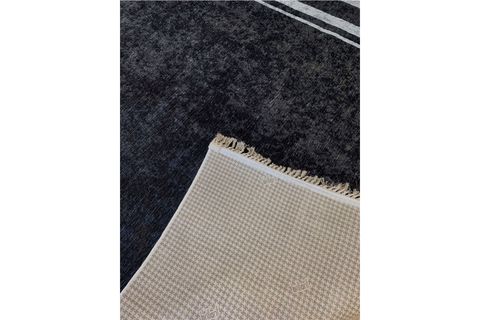 BRİLLANT HALI ŞÖNİL DÜZ ÇİZGİLİ LATEKS KAYMAZ TABAN SAÇAKLI HALI 160X230 SİYAH
