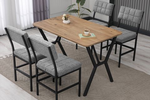 NOVA MUTFAK MASA TAKIMI, 4 SANDALYE, CEVİZ, 110X70 CM, GRİ