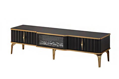 DELIGHT ŞÖMİNELİ TV ÜNİTESİ, ÇEKMECELİ, SİYAH, 160 CM