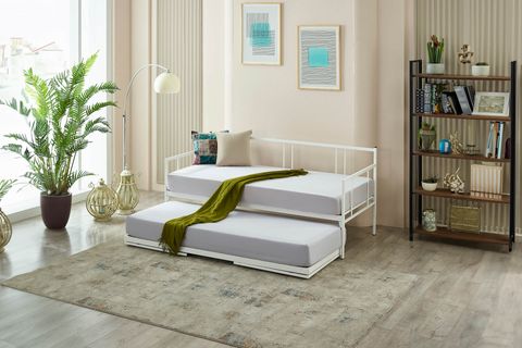 FORTE YAVRULU DAYBED METAL KARYOLA+YATAK SETİ, BEYAZ, 90X190