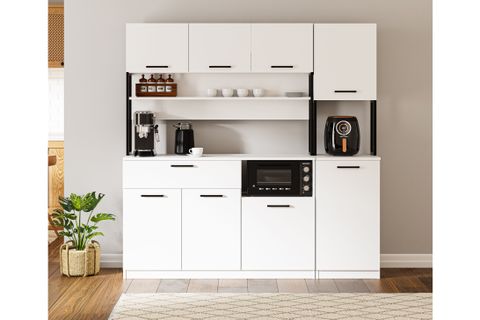 LAVO ÇEKMECELİ ÇOK AMAÇLI KAHVE KÖŞESİ DOLABI, BEYAZ, 8 KAPAKLI