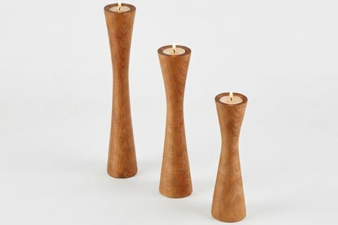 DİVAN KAYIN AHŞAP ÜÇLÜ ŞAMDAN SETİ, AÇIK RENK,  15-20-25 CM